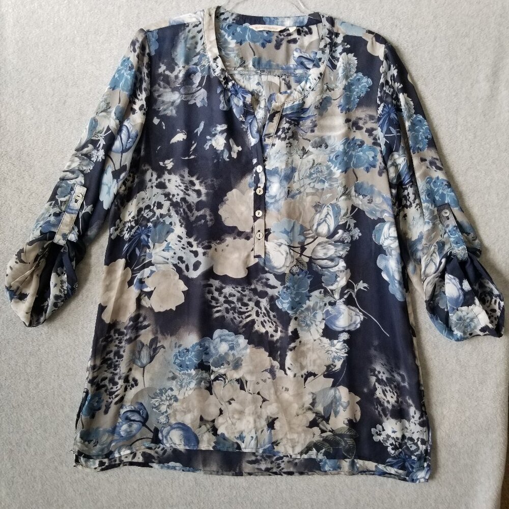 Soft Surroundings Large Womens Floral Tunic Top Henley Chiffon Romantic Fairy